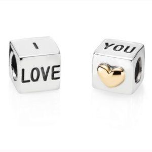 Pandora Sterling Silver 14k Two Tone I Love You Box Charm Bead 790200